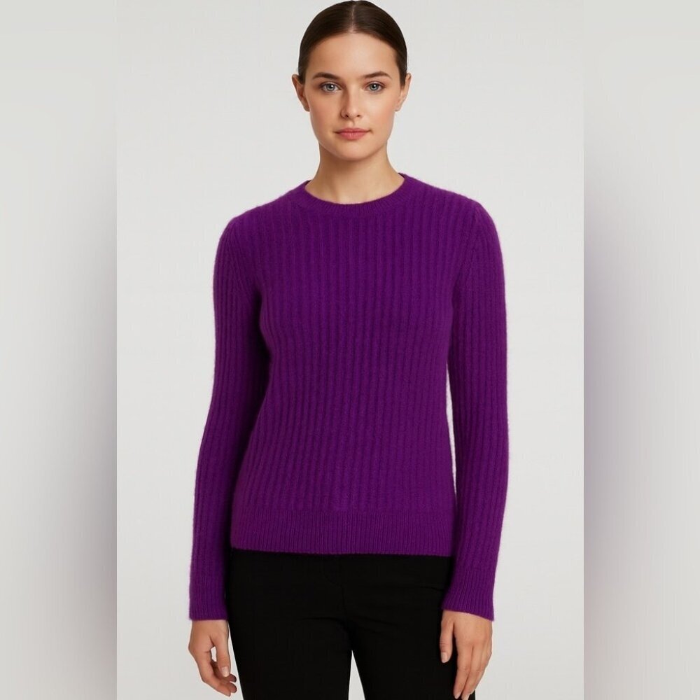 FRNCH PARIS Women’s Purple Wool Blend Ribbed Sweater Contemporary Layering